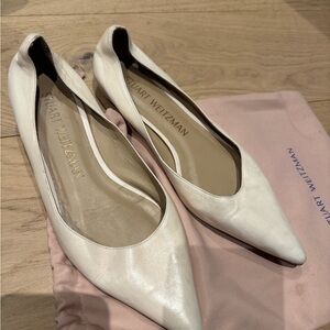 Stuart Weitzman Cream Emilia Pointed-Toe Leather Ballet Flats